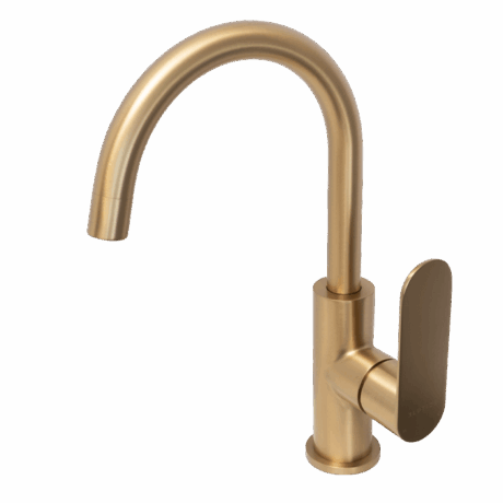 Gooseneck Basin Mixer Tap | Satin Brushed Brass