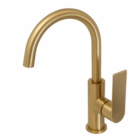 Gooseneck Basin Mixer Tap | Silk Brass