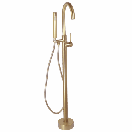 Round Free Standing Bath Mixer Tap with H/S | Neo Brushed Brass