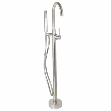 Round Free Standing Bath Mixer Tap with H/S | Neo Brushed Stainless Steel