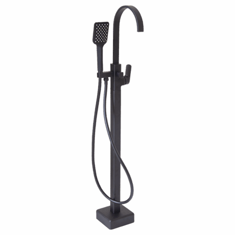 Square Black Free Standing Bath Mixer Tap with H/S | Spring Black