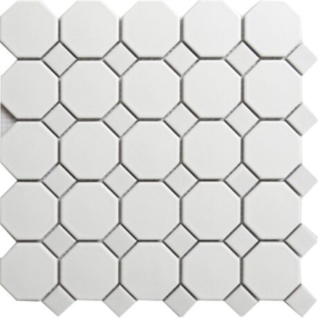 Matt White Octagonal, White Insert Mosaic