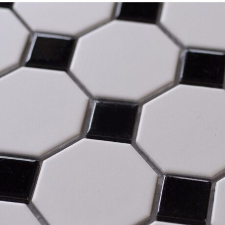 Matt White Octagonal with Black Insert Mosaic