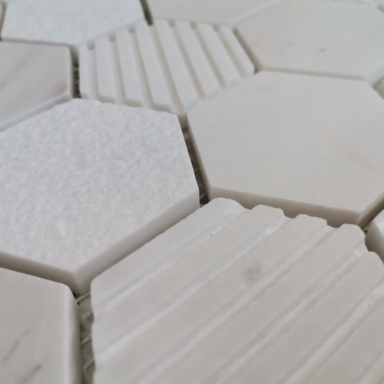 Milky White Hexagon Multi Finish Mosaic