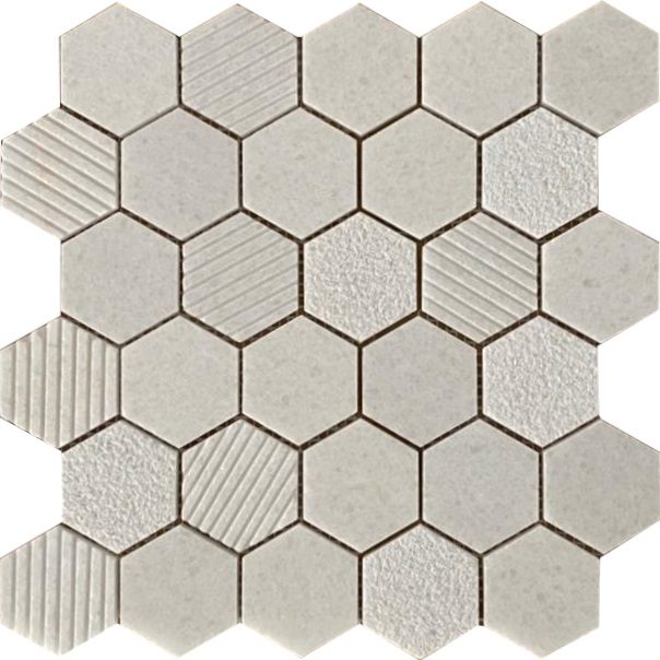 Milky White Hexagon Multi Finish Mosaic - Image 2