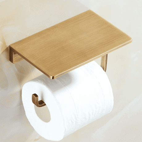 Brushed Gold Toilet Roll Holder with Phone Shelf