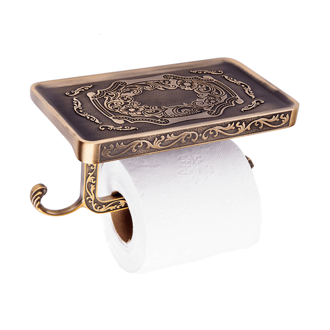 Brass Toilet Roll Holder with Phone Shelf