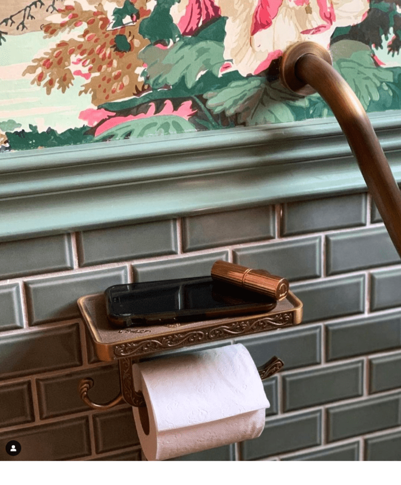 Brass Toilet Roll Holder with Phone Shelf