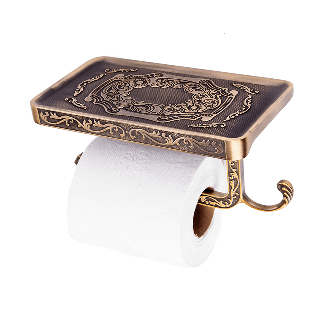 Brass Toilet Roll Holder with Phone Shelf - Image 2
