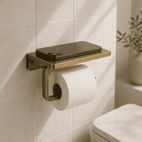 Brass Toilet Roll Holder with Phone Shelf