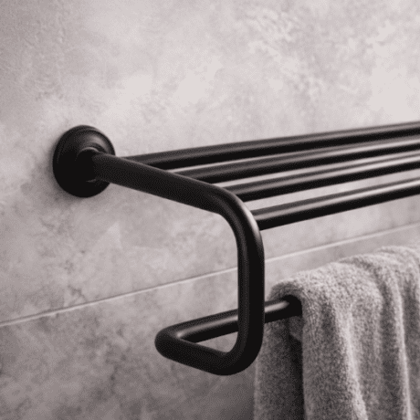 Blackened Brass Towel Rail Shelf
