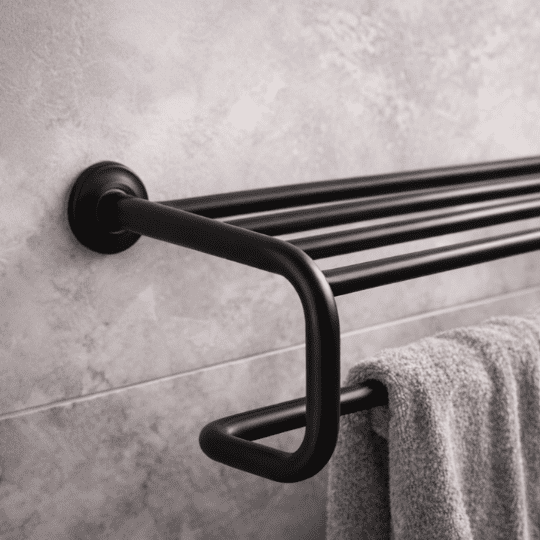 Blackened Brass Towel Rail Shelf